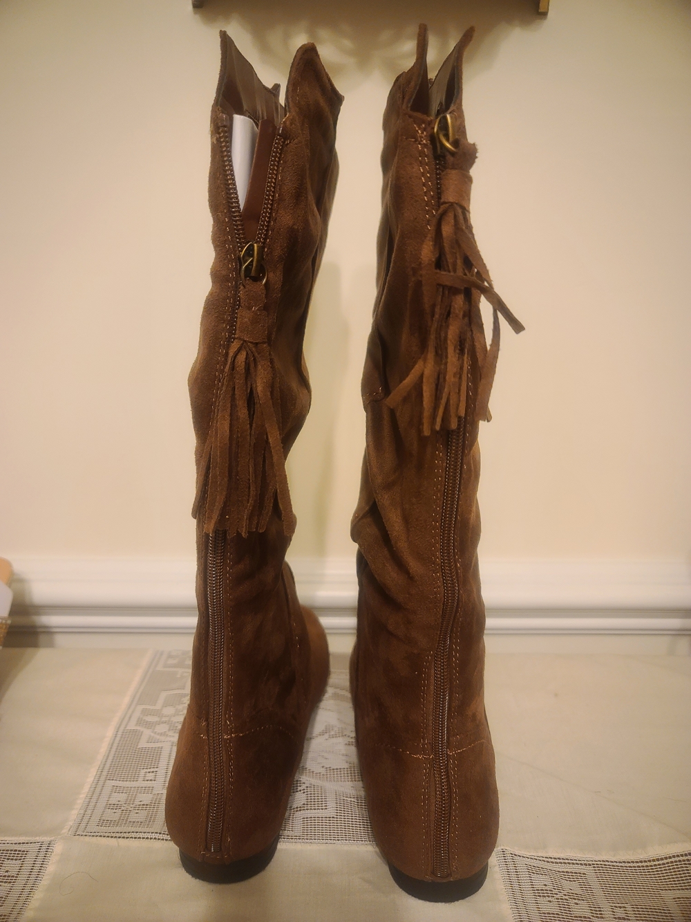 Women's Brown Suede Fringe Knee Boots